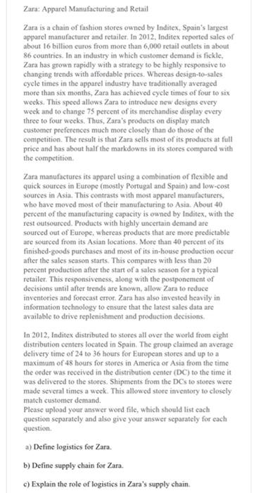 zara apparel manufacturing and retail