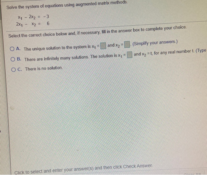 Solved Solve the system of equations using augmented matrix | Chegg.com