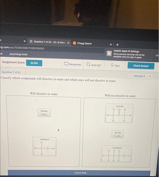 Classify which compounds will dissolve in water and | Chegg.com