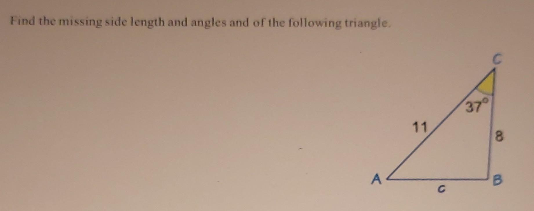 Solved 1. Find the missing side length and angles and of the | Chegg.com