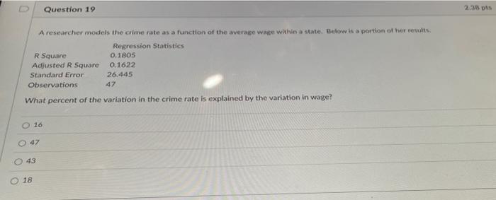 Solved What percent of the variation in the crime rate is | Chegg.com