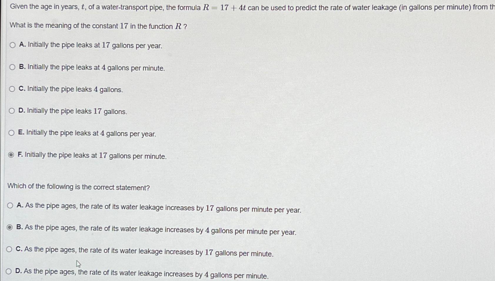 Solved Given the age in years, t, ﻿of a water-transport | Chegg.com