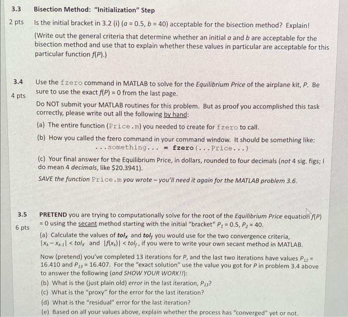 Solved 3.3 Bisection Method: "Initialization" Step Pts Is | Chegg.com