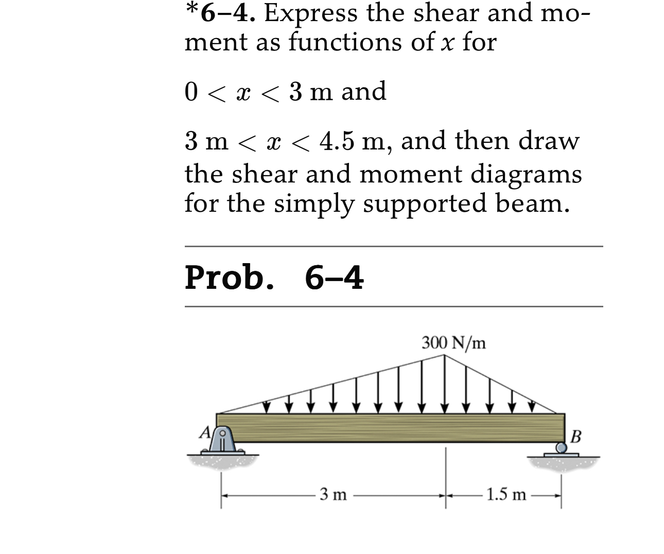 Solved *6-4. ﻿Express the shear and moment as functions of x | Chegg.com