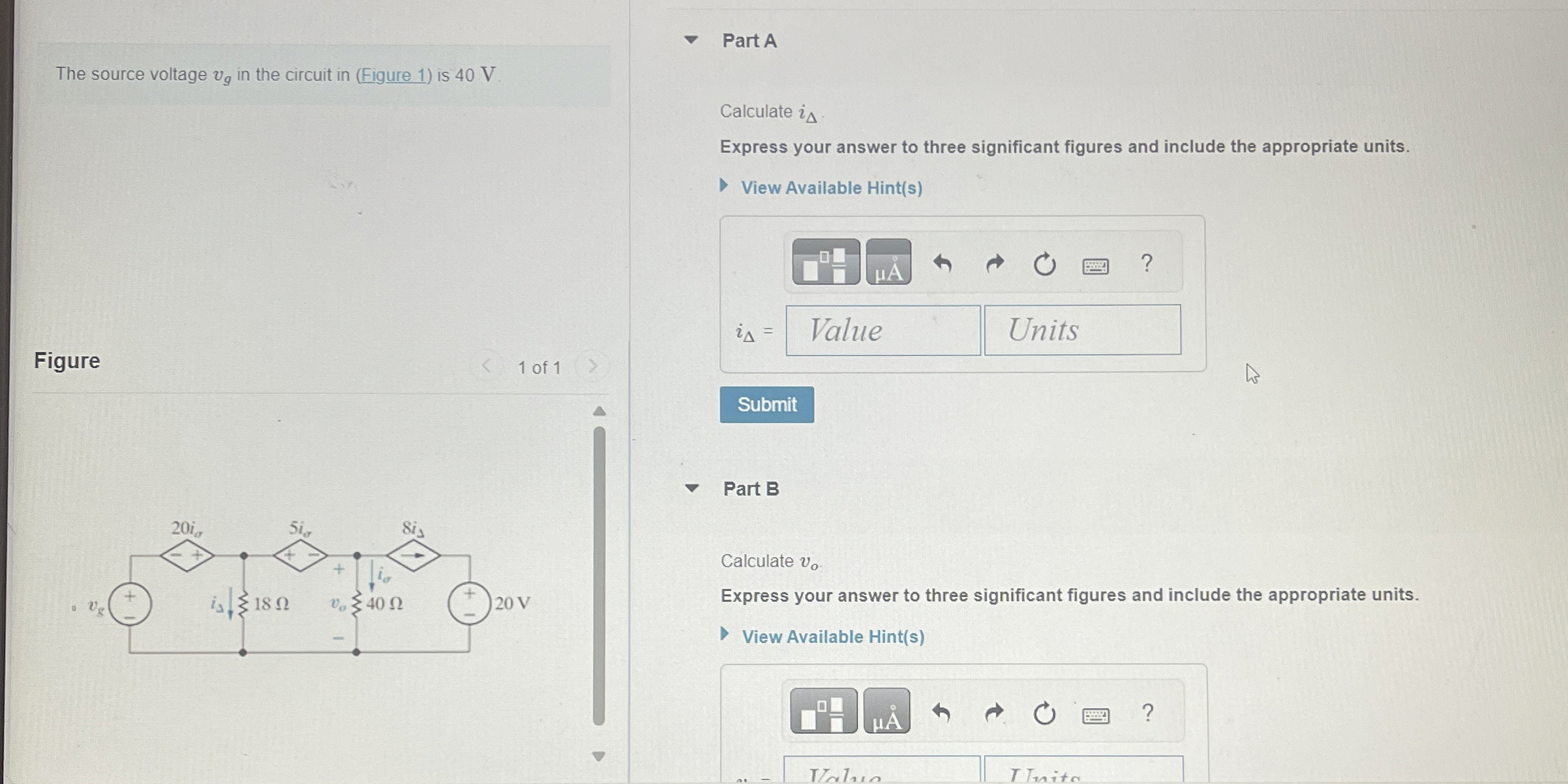 Solved The source voltage vg ﻿in the circuit in (Figure 1) | Chegg.com