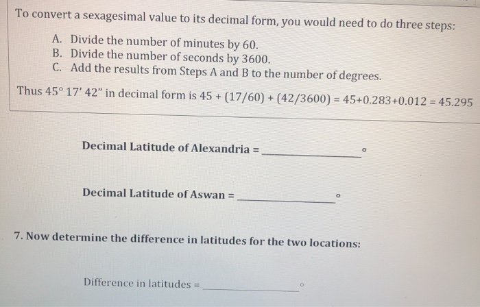 Solved To Convert A Sexagesimal Value To Its Decimal Form Chegg Com