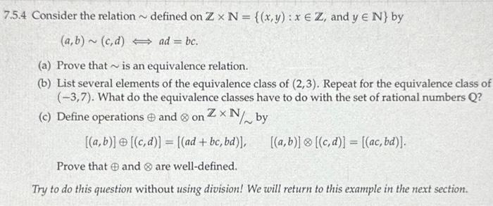 Solved Consider The Relation (a,b)~ (c,d) (a) Prove That Is | Chegg.com