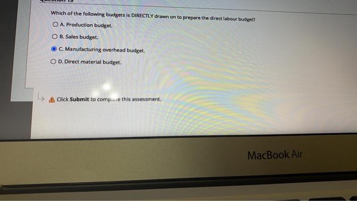 Solved Which Of The Following Budgets Is DIRECTLY Drawn On | Chegg.com