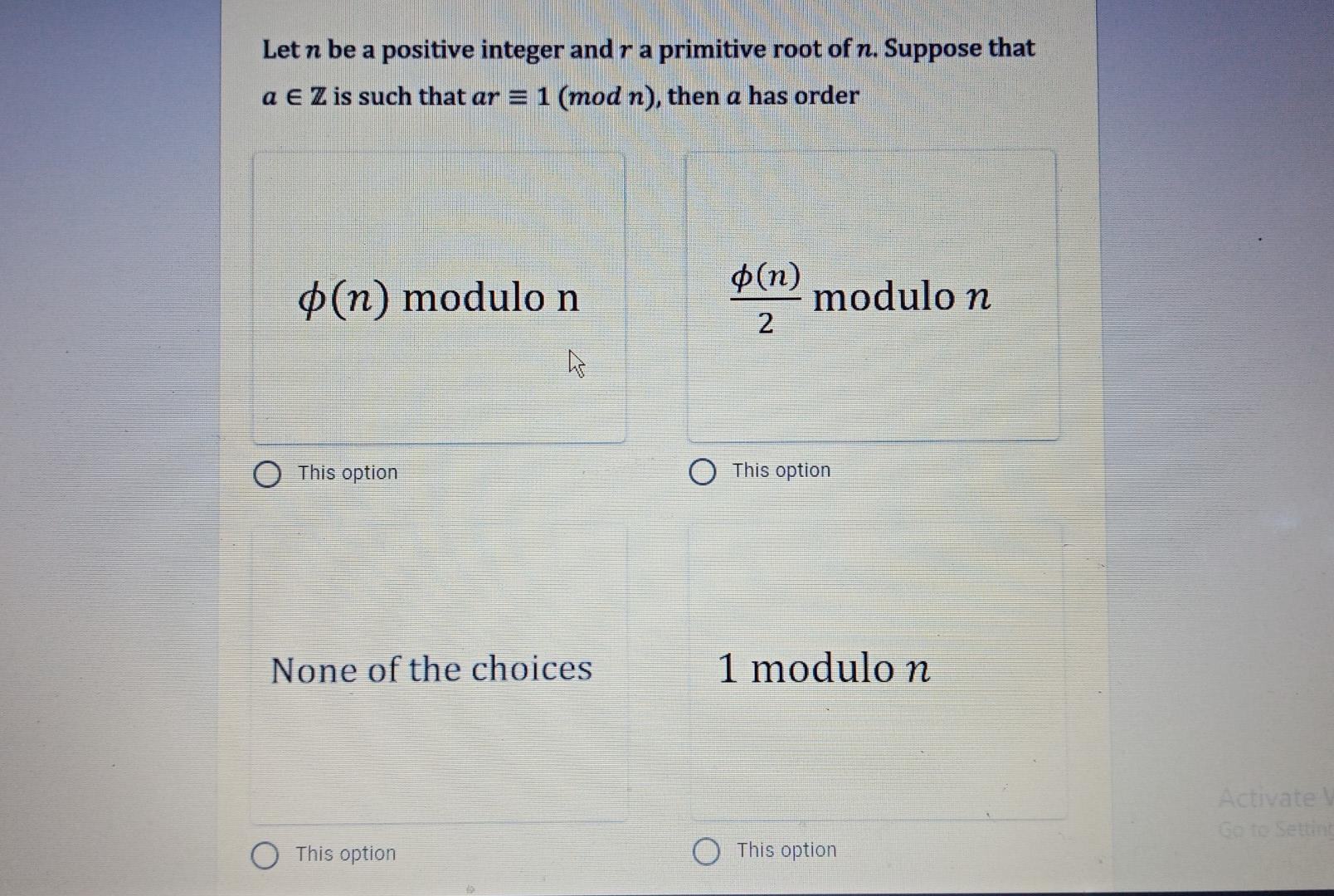 Solved Let n be a positive integer and r a primitive root of | Chegg.com
