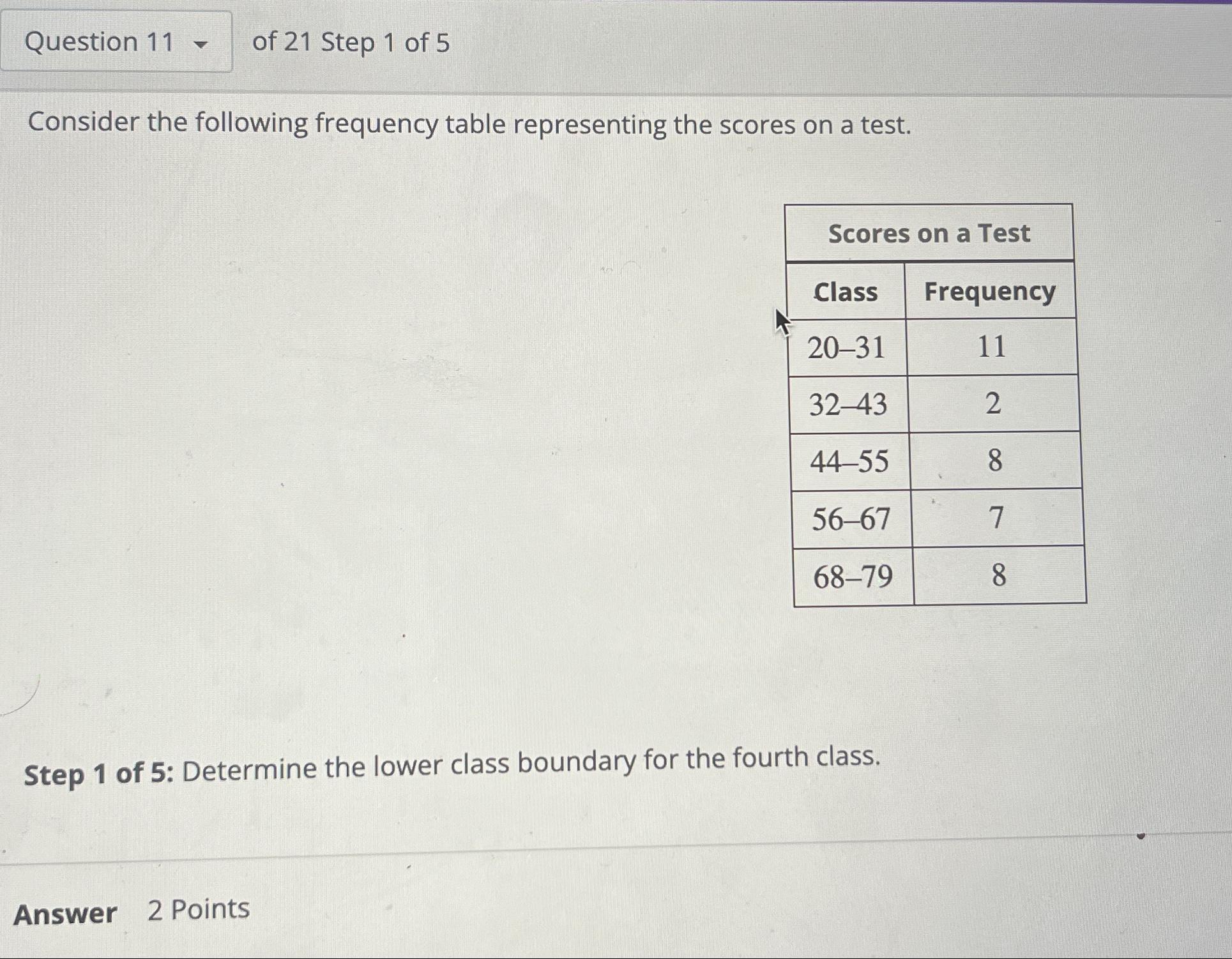 Solved of 21 ﻿Step 1 ﻿of 5Consider the following frequency | Chegg.com