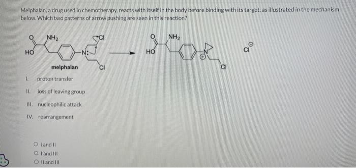 Meiphalan, a drug used in chemotherapy, reacts with itself in the body before binding with its target, as illustrated in the