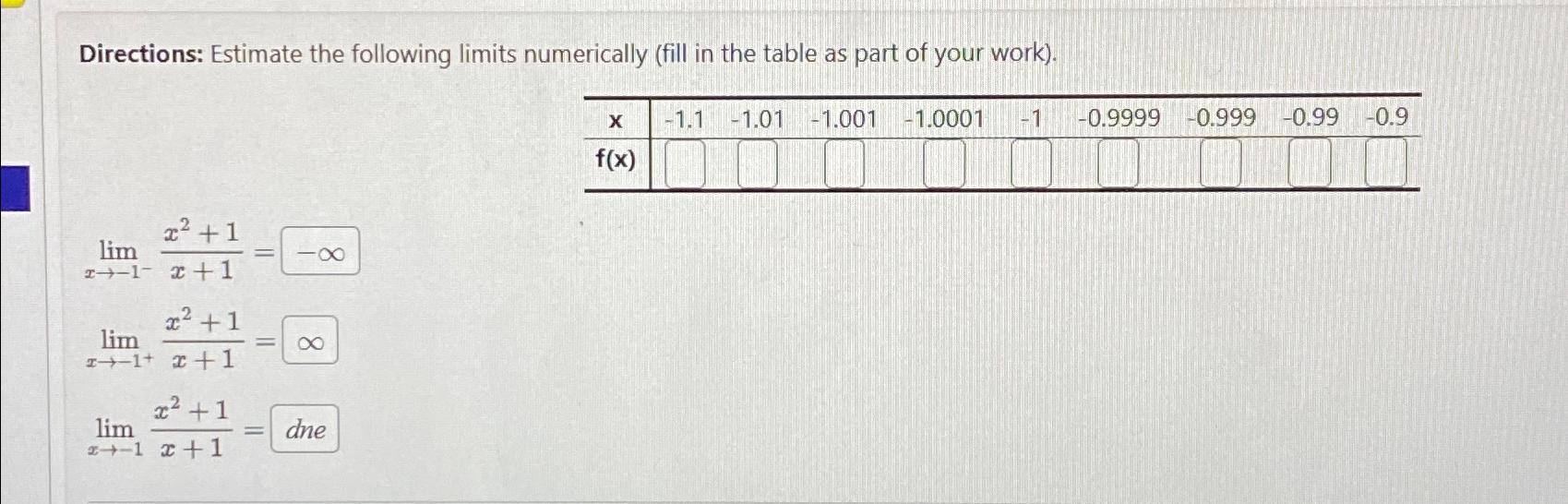 Solved Directions: Estimate the following limits numerically | Chegg.com