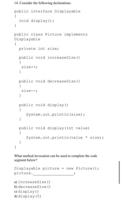 Solved 14. Consider the following declarations: public | Chegg.com