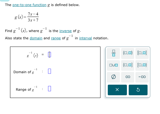 Solved The one-to-one function g is ﻿defined | Chegg.com