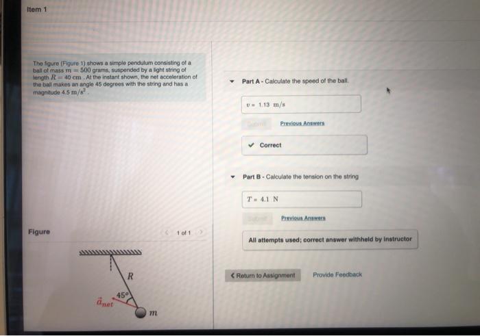 Solved Item 1 The figure (Figure 1) shows a simple pendulum | Chegg.com