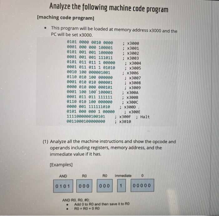 Analyze the following machine code program [maching | Chegg.com image.