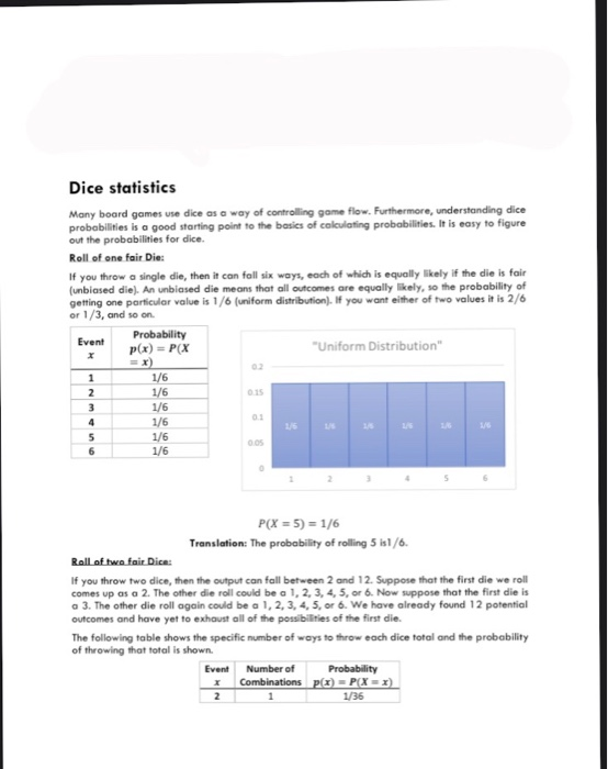 Solved Dice statistics Many board games use dice as a way of