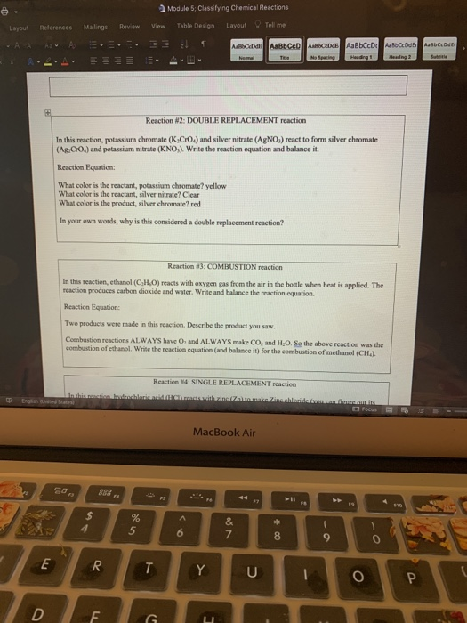 Solved © Module 5; Classifying Chemical Reactions View Table | Chegg.com