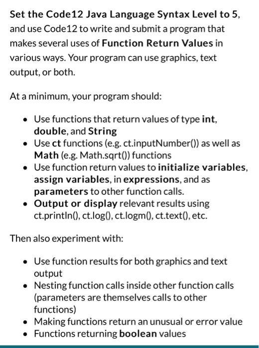 Solved Set the Code12 Java Language Syntax Level to 5 , and | Chegg.com