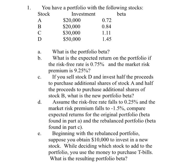 Solved 1. You Have A Portfolio With The Following Stocks: | Chegg.com