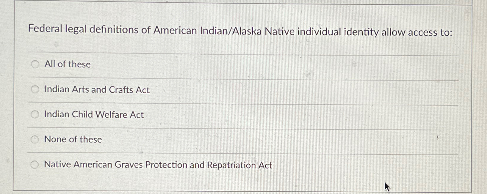 Solved Federal legal definitions of American Indian/Alaska | Chegg.com