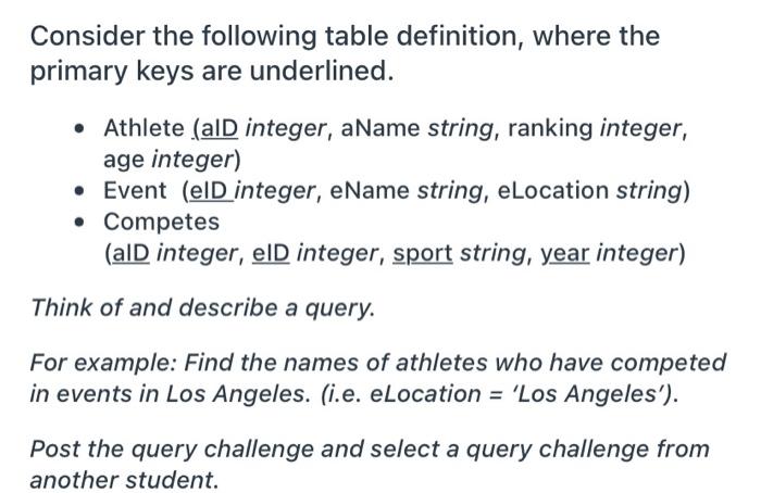 Solved Consider the following table definition, where | Chegg.com
