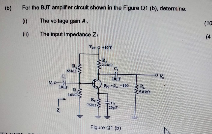 Solved (b) For The BJT Amplifier Circuit Shown In The Figure | Chegg.com