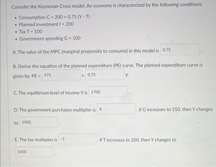 Solved Consider The Keynesian Cross Model An Economy Is Chegg Com