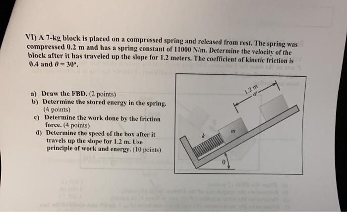Solved VI) A 7-kg block is placed on a compressed spring and | Chegg.com