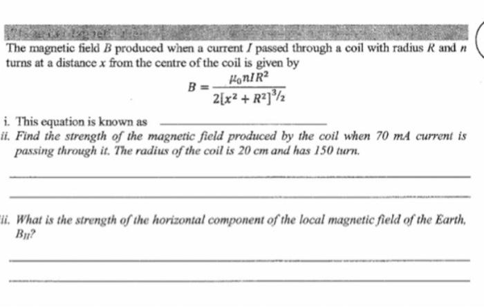 Solved HonIR? The magnetic field B produced when a current I | Chegg.com