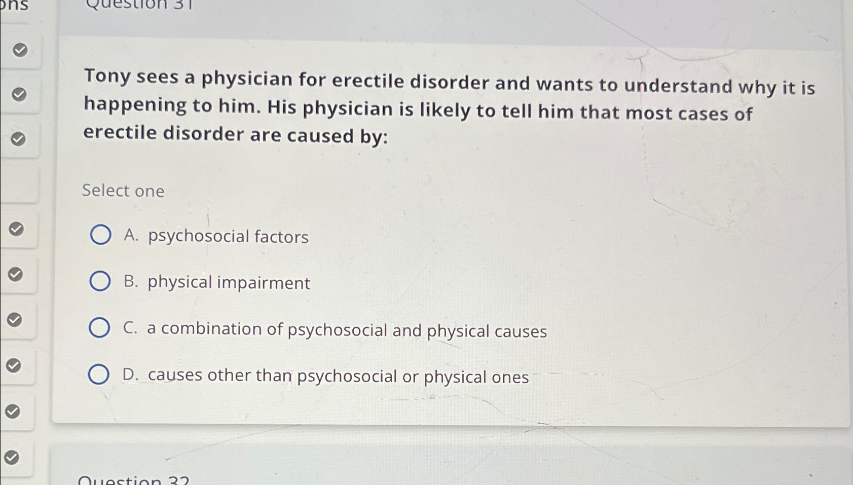 Solved Tony sees a physician for erectile disorder and wants