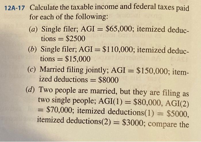 Solved 2A-17 Calculate the taxable income and federal taxes | Chegg.com