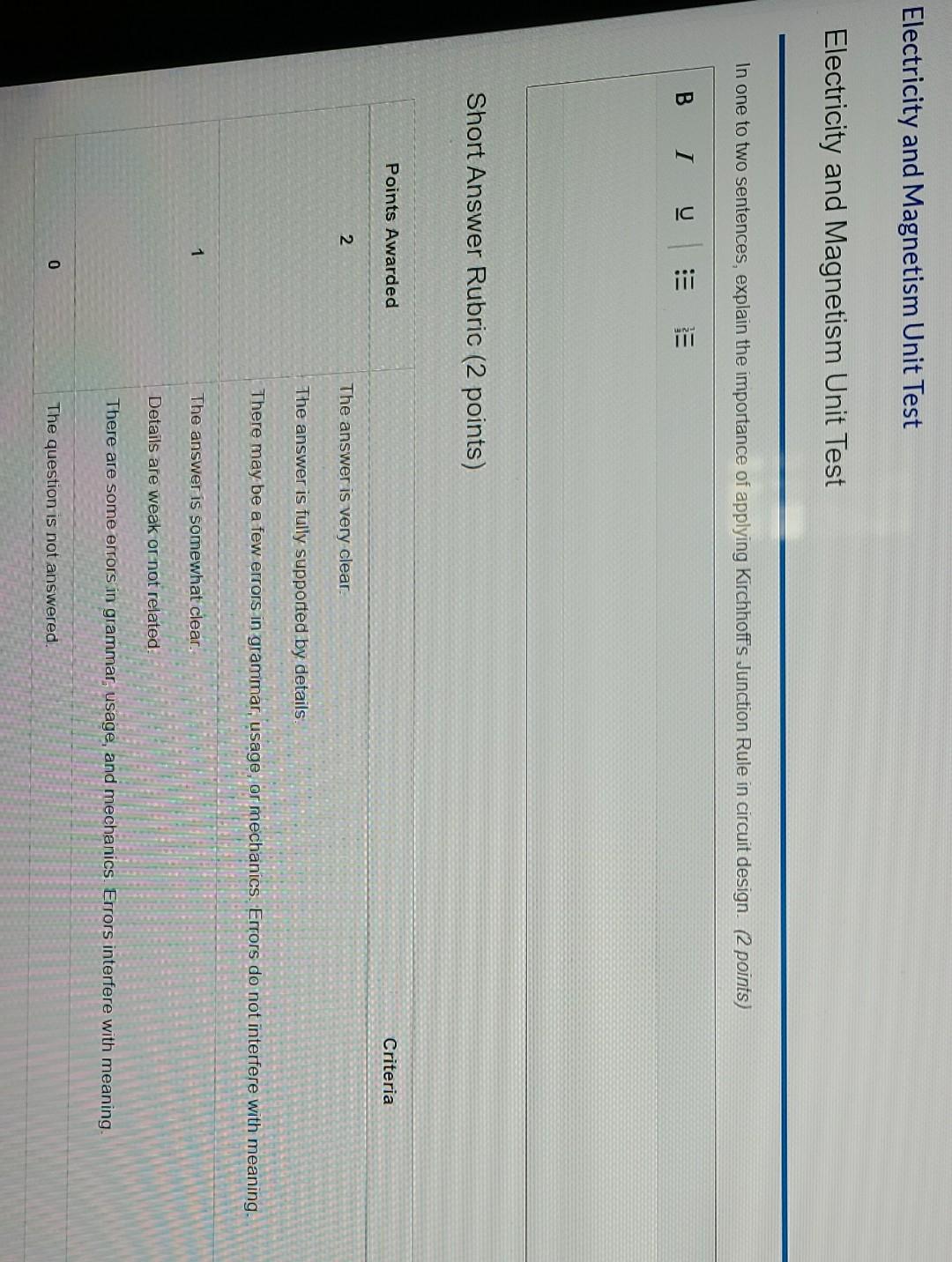 Electricity and Unit Test Electricity and