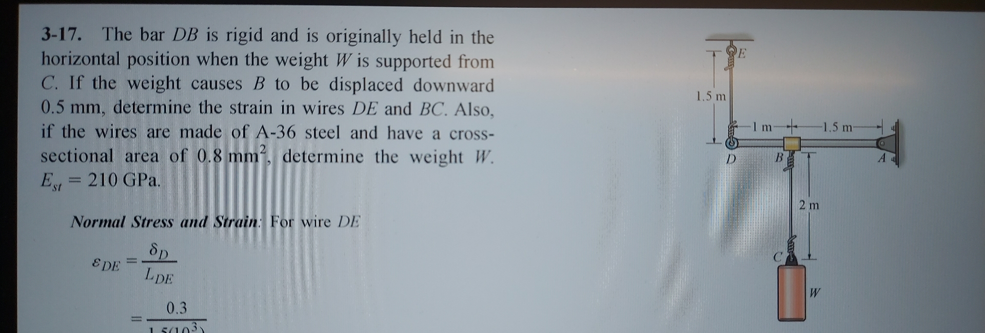 Solved 3-17. The bar DB is rigid and is originally held in | Chegg.com