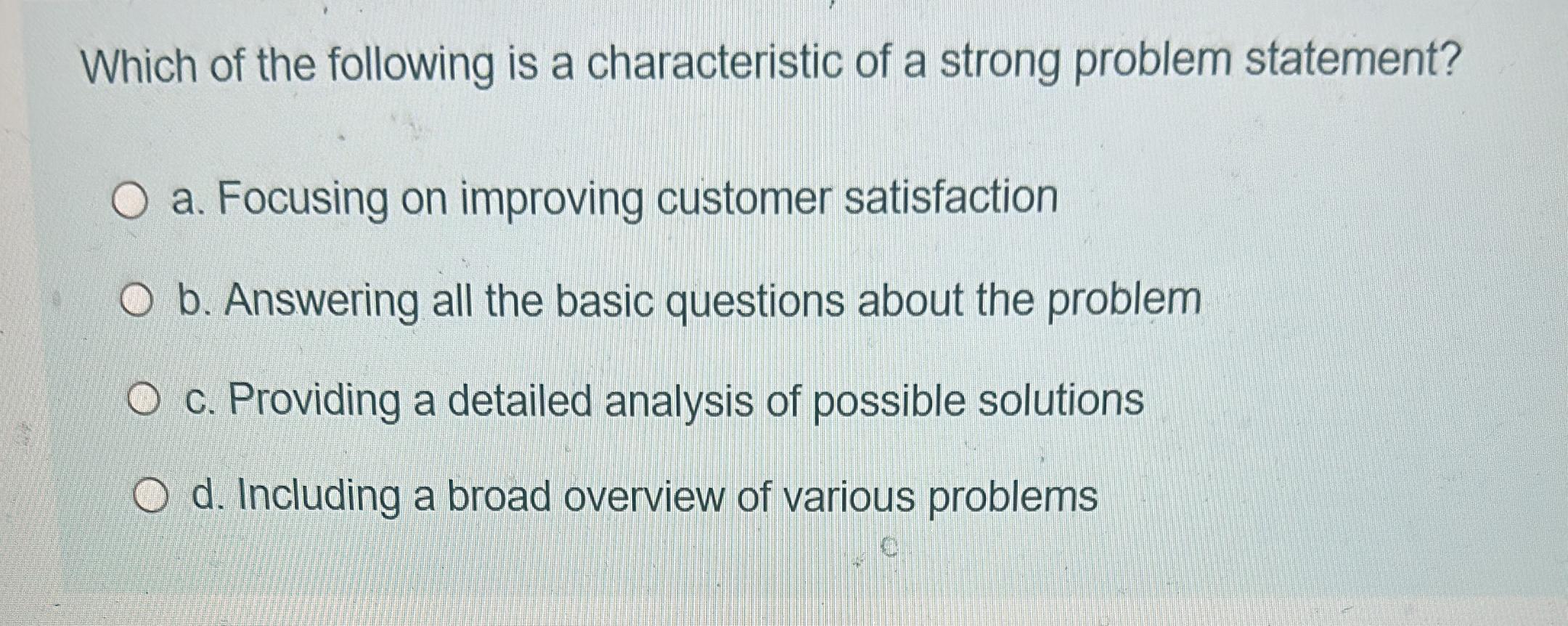 Solved Which of the following is a characteristic of a | Chegg.com