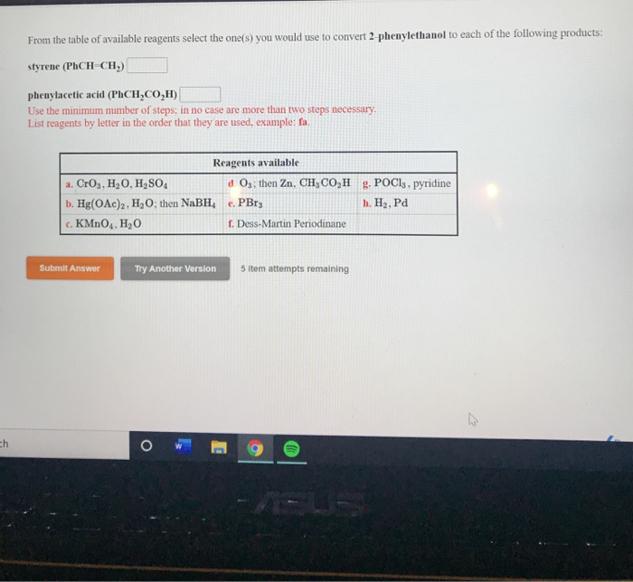 Solved From The Table Of Available Reagents Select The Chegg Com