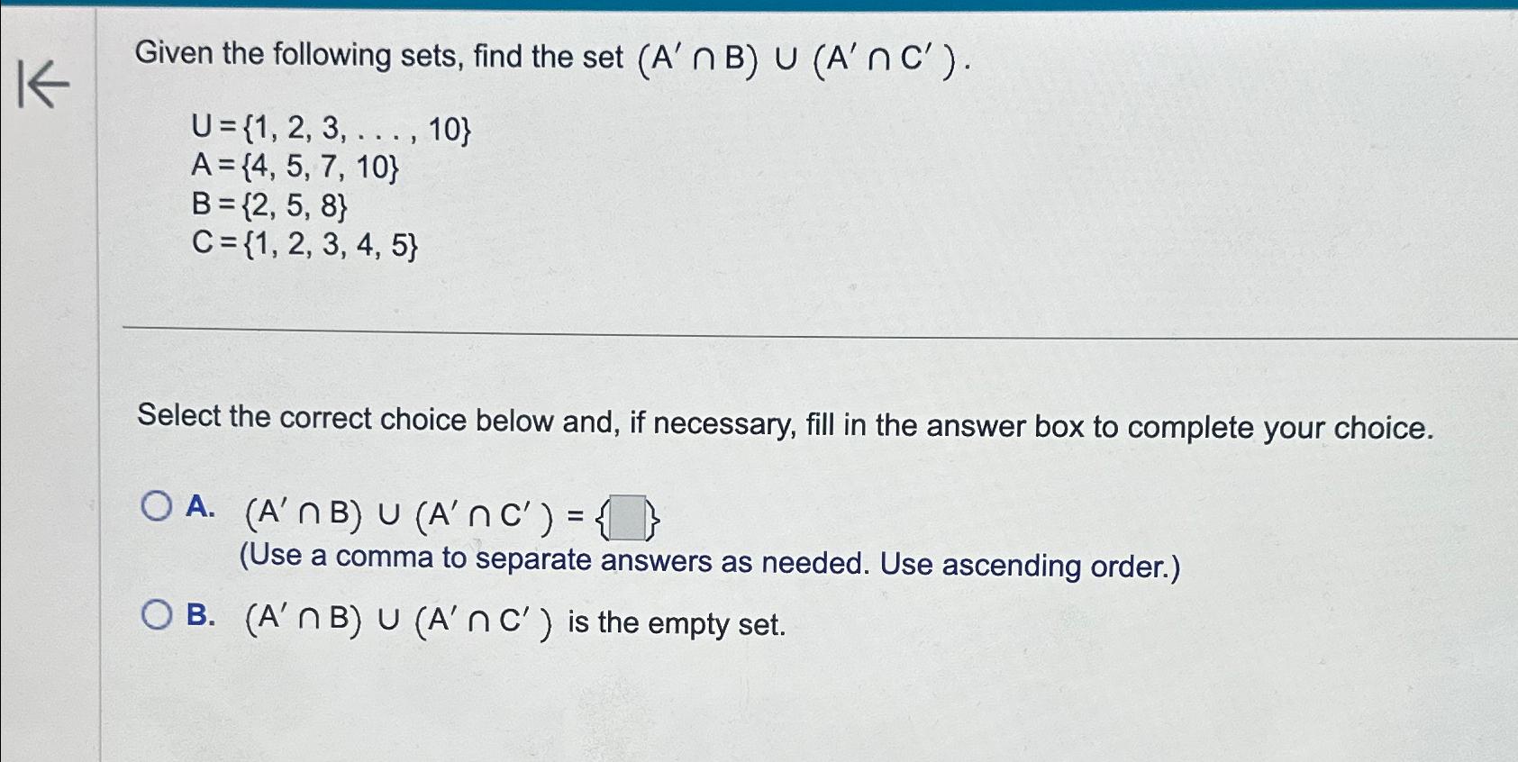 Solved Given The Following Sets, Find The Set | Chegg.com