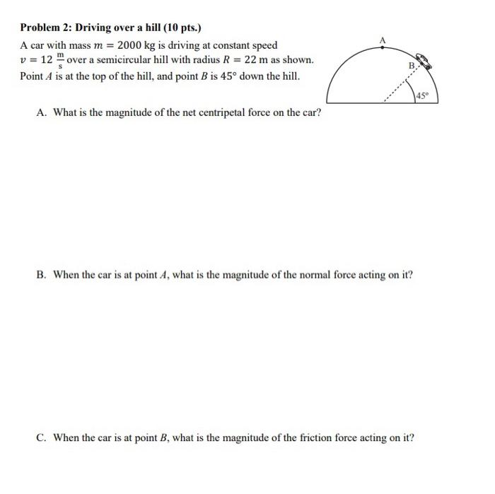 Solved Problem 2: Driving over a hill (10 pts.) A car with | Chegg.com