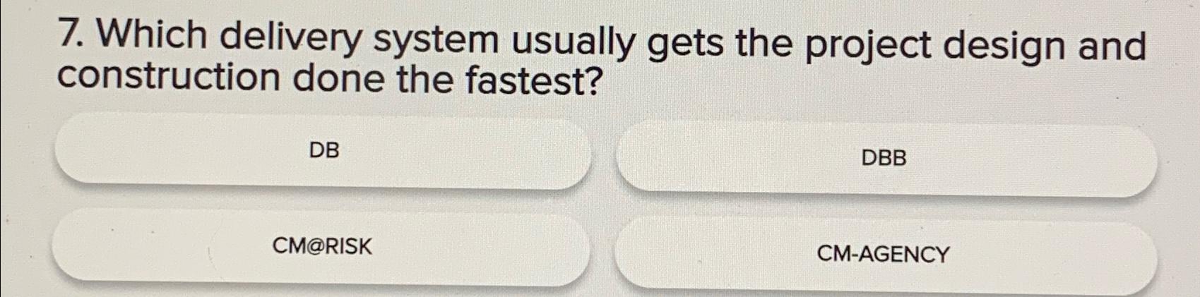 Solved Which delivery system usually gets the project design | Chegg.com