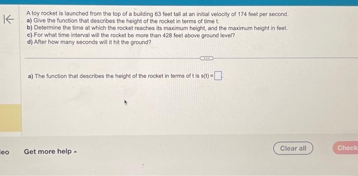 Solved A Toy Rocket Is Launched From The Top Of A Building | Chegg.com