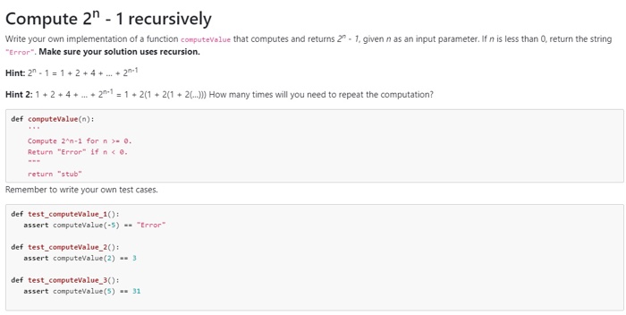 Solved Compute 2" - 1 Recursively Write Your Own | Chegg.com