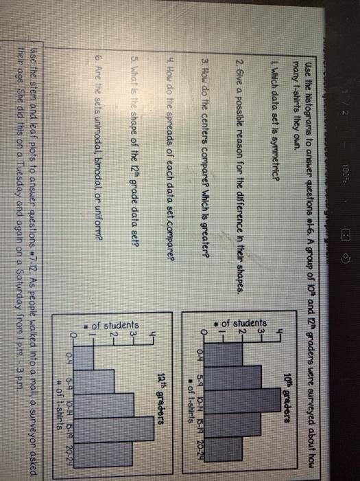 Solved 100 Use the histograms to answer questions -l-6. A | Chegg.com