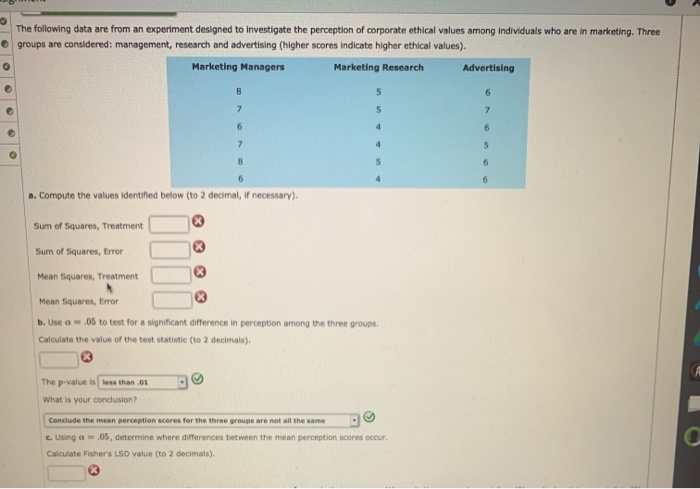Solved The following data are from an experiment designed to | Chegg.com