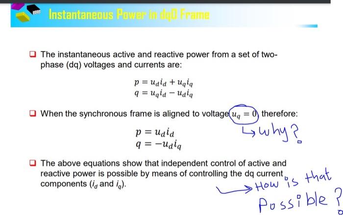 Solved The instantaneous active and reactive power from a | Chegg.com