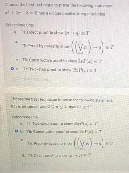 Solved Choose the best technique to prove the following | Chegg.com