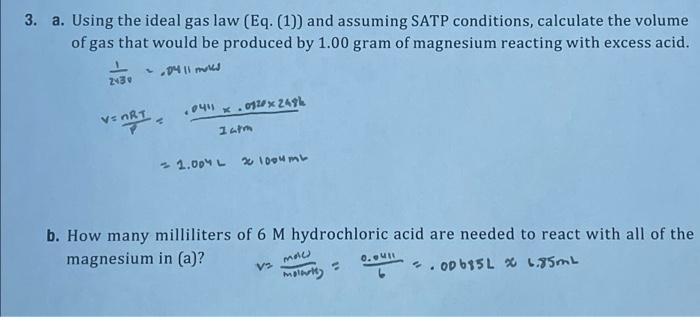 Solved A Using The Ideal Gas Law Eq And Assuming Chegg Com