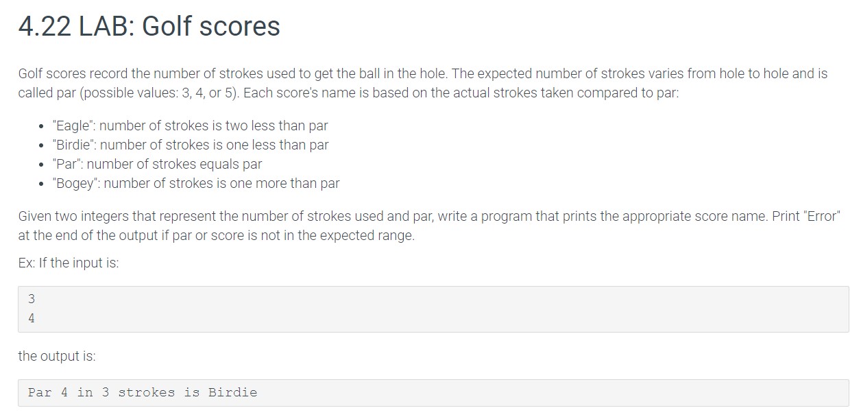 Solved Golf scores record the number of strokes used to get | Chegg.com