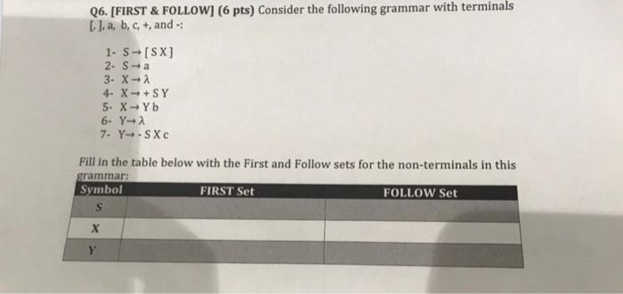 Solved Q6. [FIRST \& FOLLOW] (6 pts) Consider the following | Chegg.com