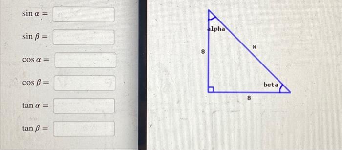 \( \sin \alpha= \) \( \sin \beta= \) \( \cos \alpha= \) \( \cos \beta= \) \( \tan \alpha= \) \( \tan \beta= \)