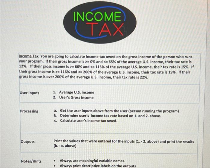 Solved INCOME (TAX Income Tax You are going to calculate | Chegg.com